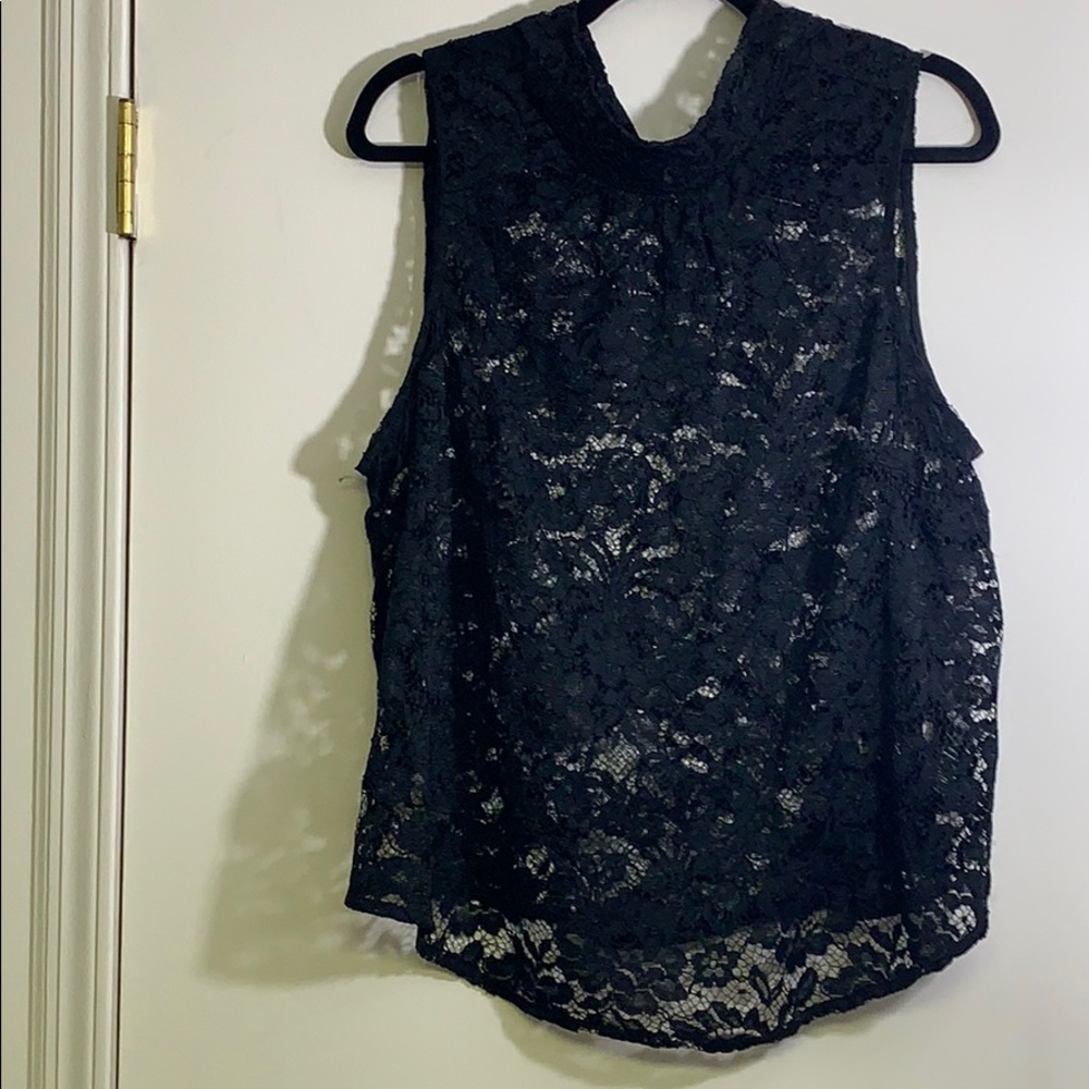 Black Lace Mock Neck Sleeveless Top